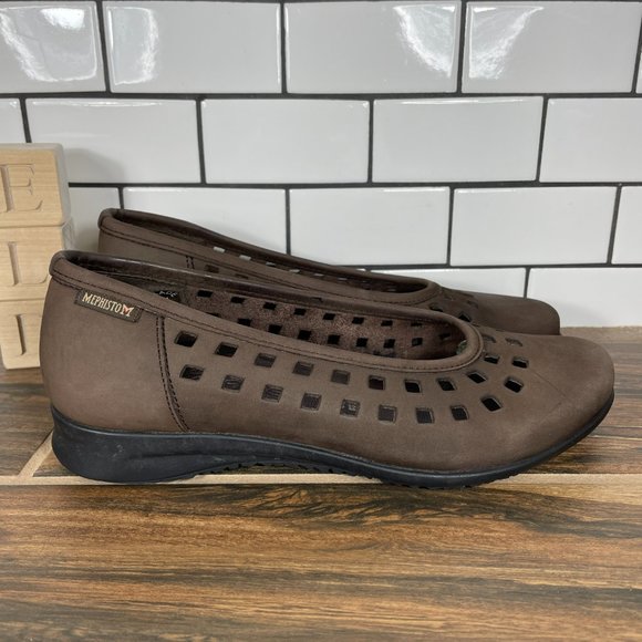Mephisto Francia Women's Size 7 Shoes Brown Nubuck Air Jet Slip On Cut Out Flats - Picture 3 of 12